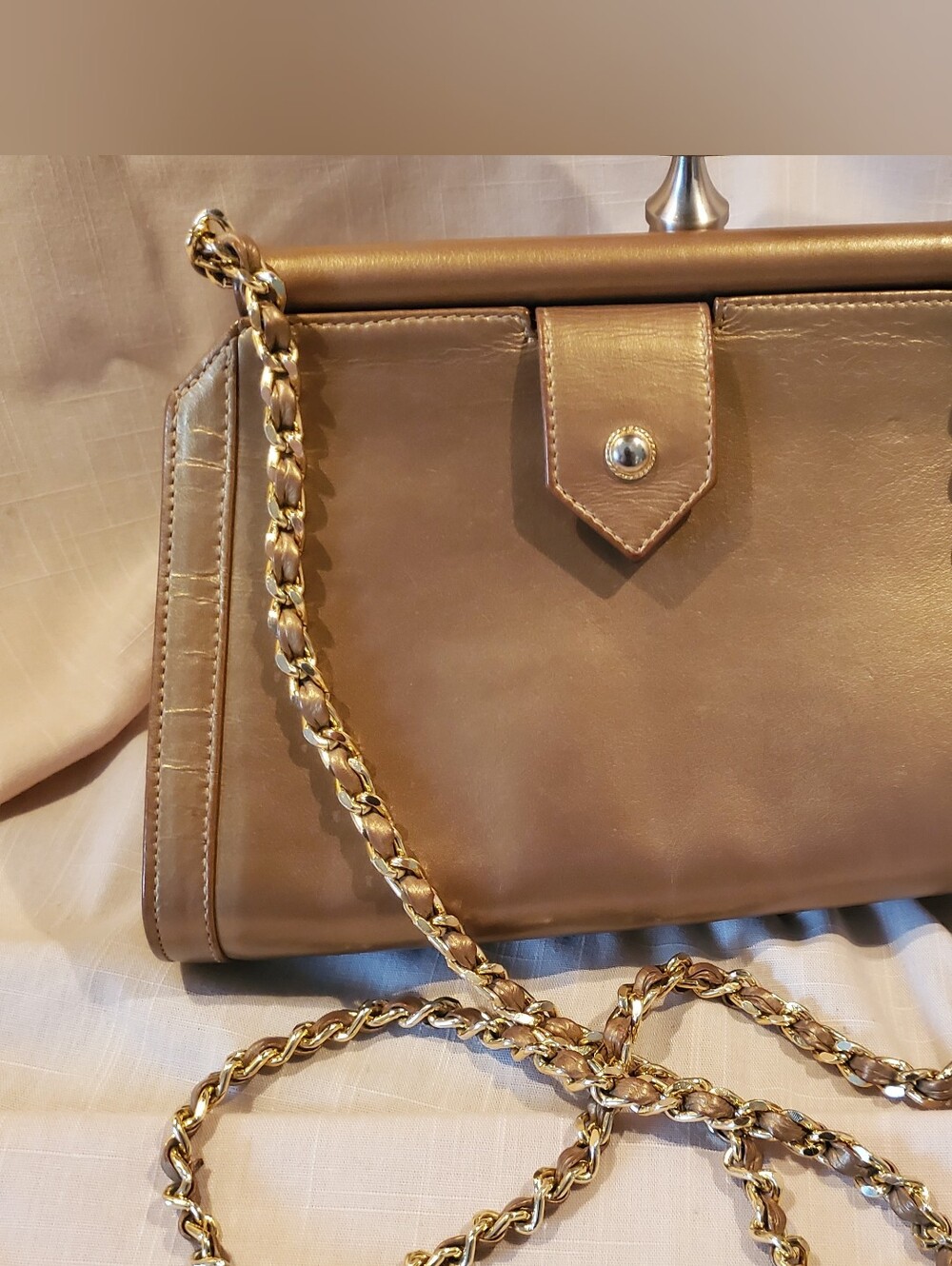 Vintage 1980s Simard & Voyer Metallic Gold Evening Bag Chain Strap